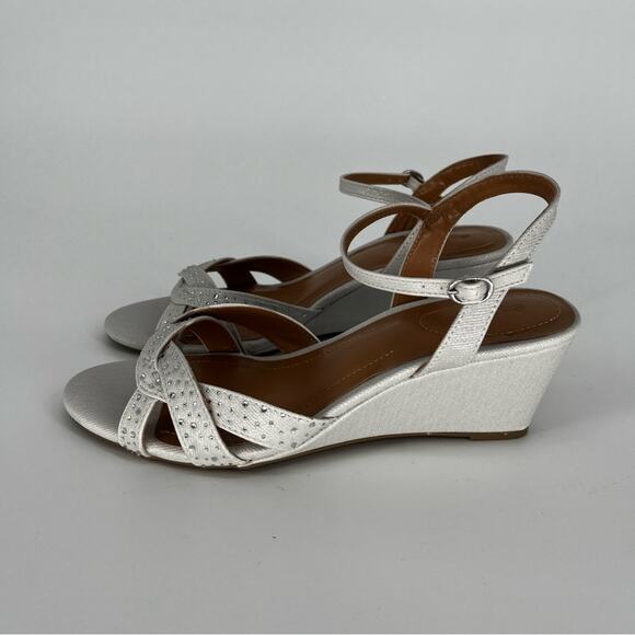 Style & Co Greyy Metallic Grey Crisscross Wedge Sandals – Size 9M - Picture 3 of 13